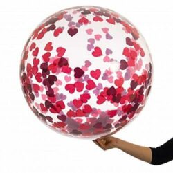 36 Inch Confetti Balloon filled with Red Hearts