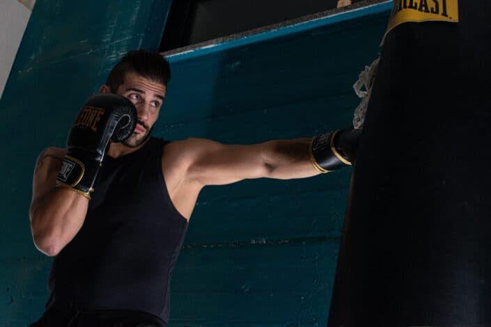 Man practicing with a punching bag