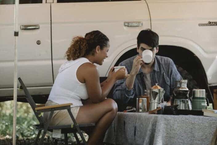 Couple chilling out, drinking coffee