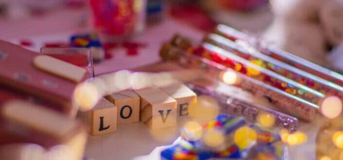 wood blocks containing the letters of love