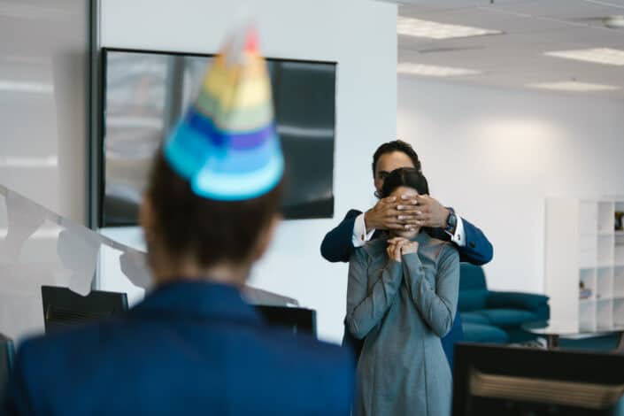 Lady surprised by her officemates