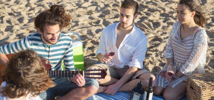 Friends having a picnic at the beach