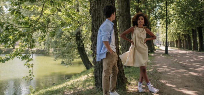 Teenage couple on date in the park