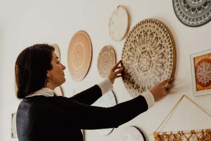 Woman Hanging Round Wooden Mandala Decors