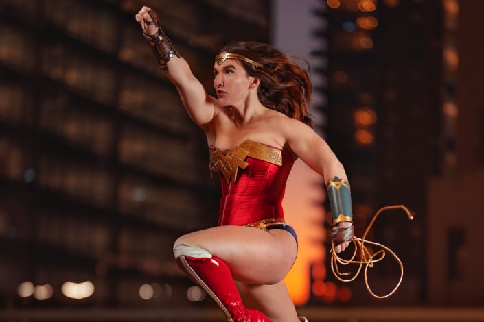 A woman dressed like wonder woman