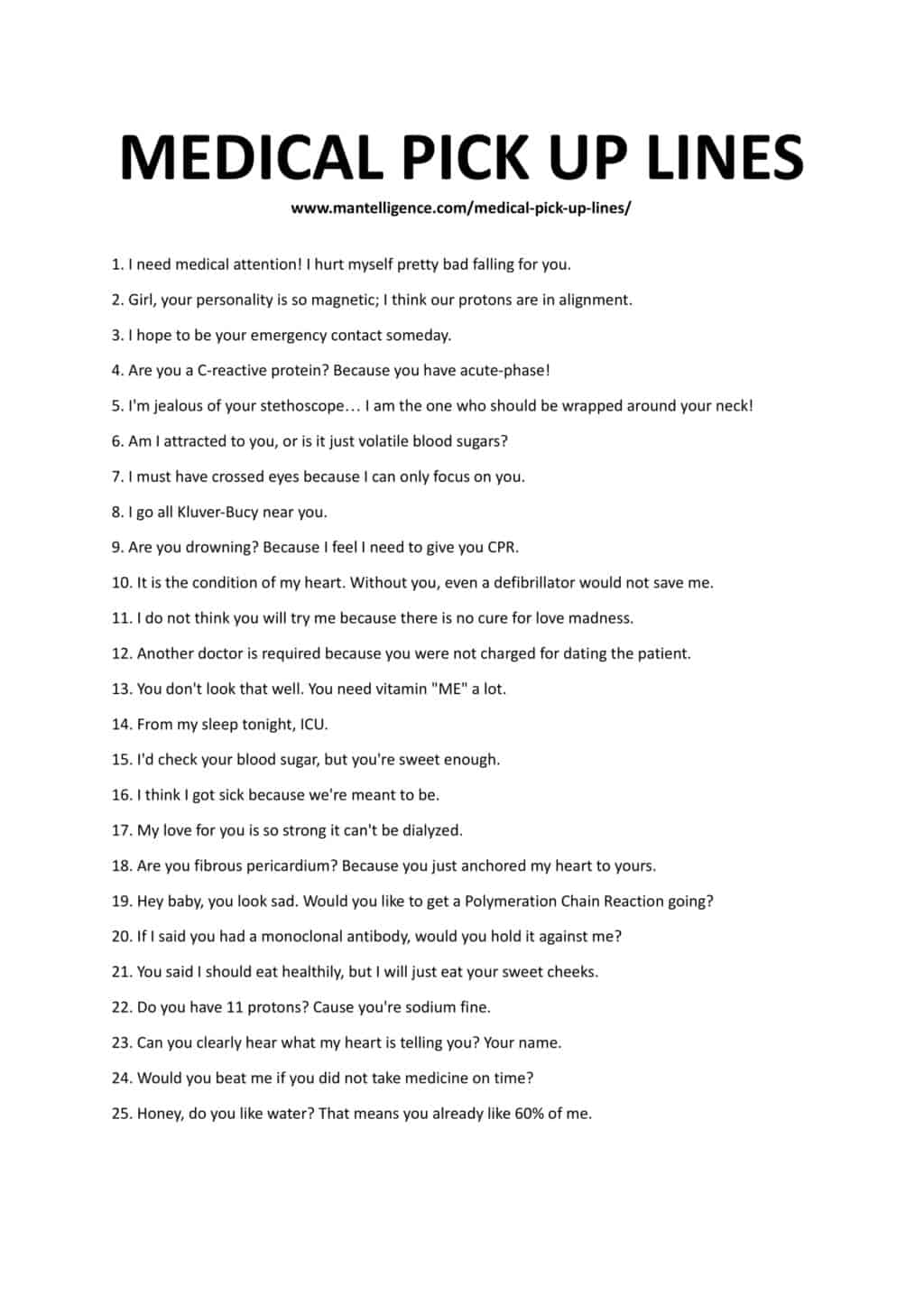 Downloadable List of Pick Up Lines