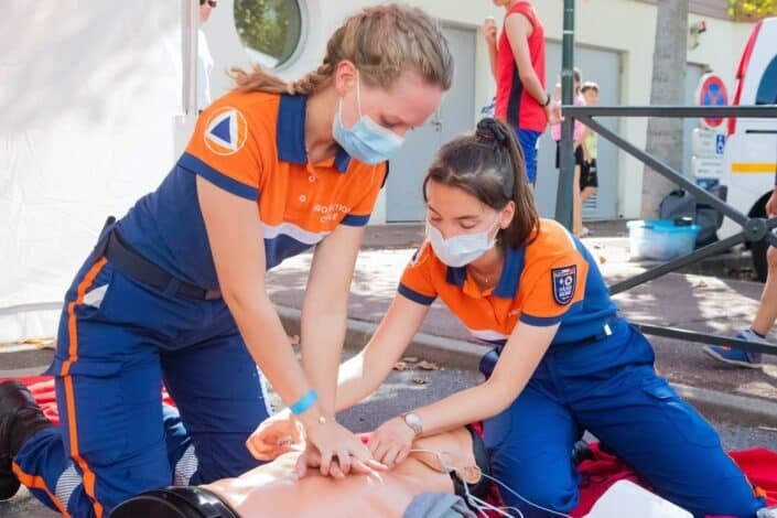 First Aid Workers Practicing CPR