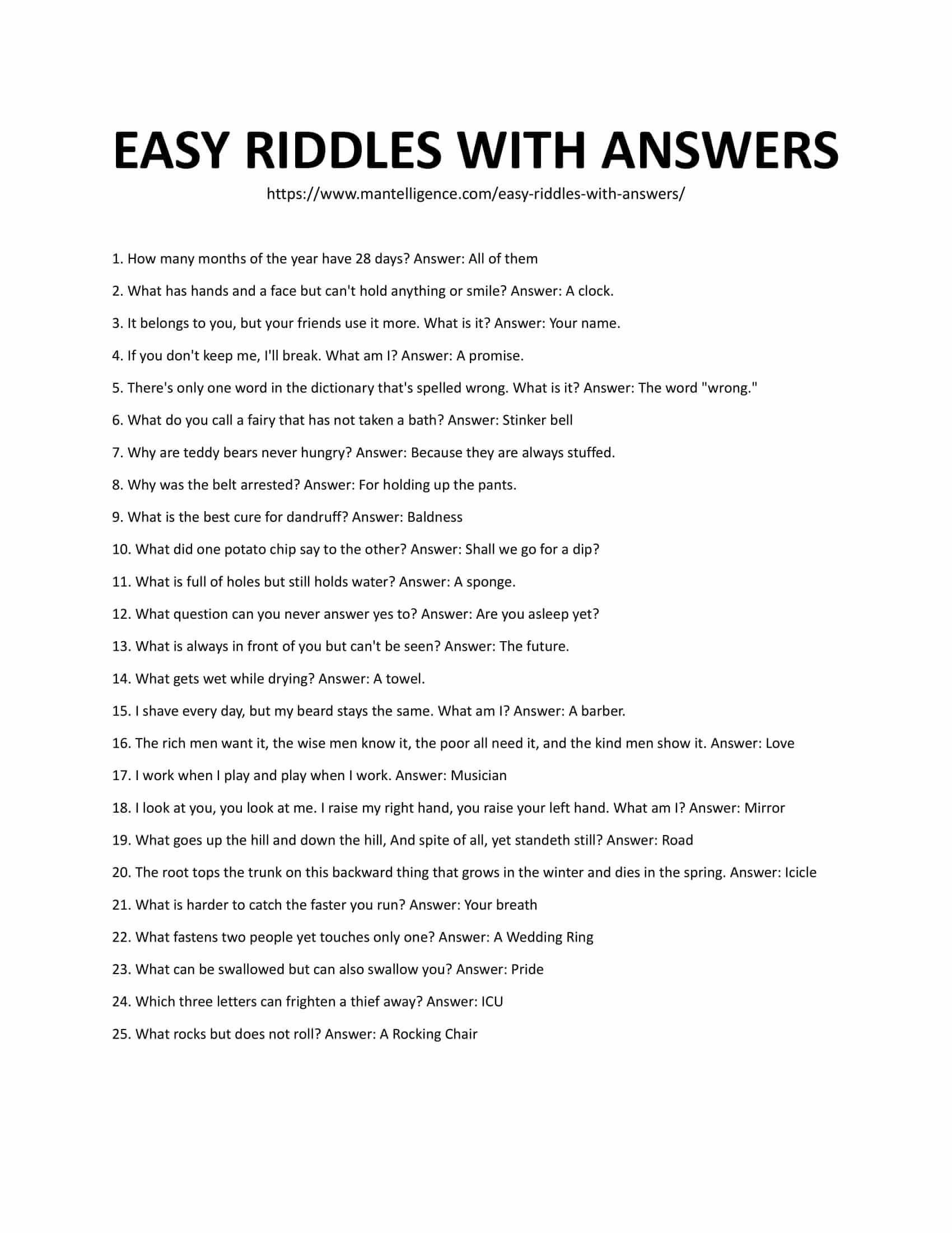 Downloadable List Riddles