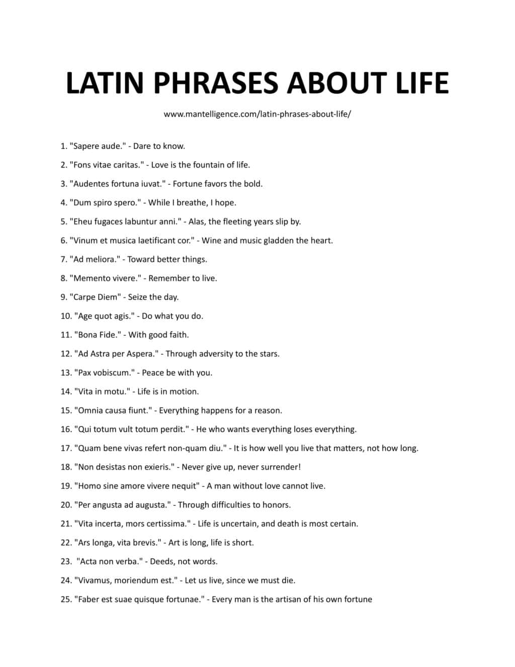 Downloadable and printable list of phrases