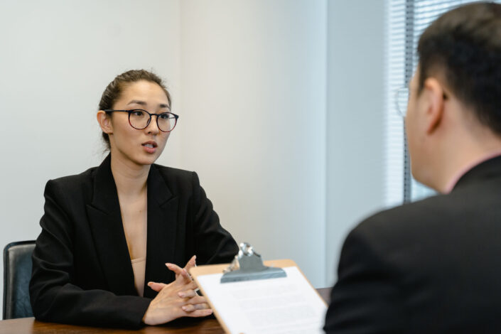 A woman getting a job interview