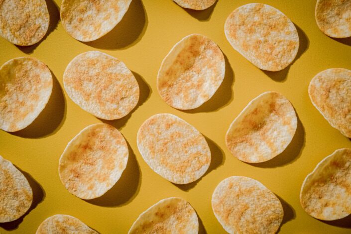 potato chips laid on a table