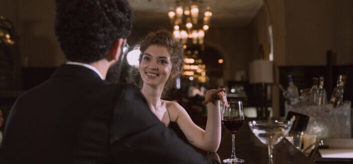 Couple in a date at a bar