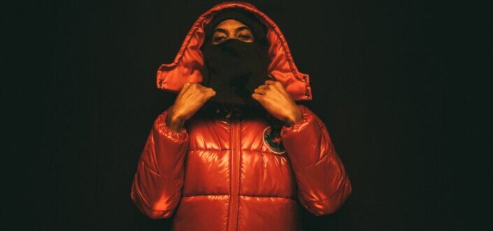 Man with red winter hoody