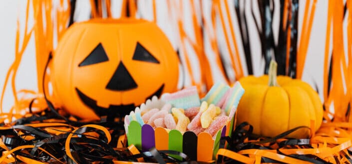 Jack o lantern and halloween candy