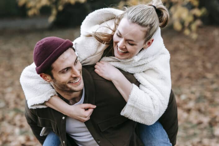 Young couple smiling and having fun