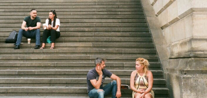 People sitting on stairs