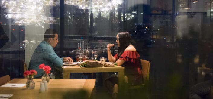 couple having a date in fancy restaurant