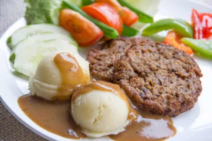 meal with mashed potato with gravy
