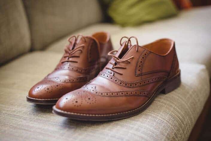 pair of stylish brown leather shoes