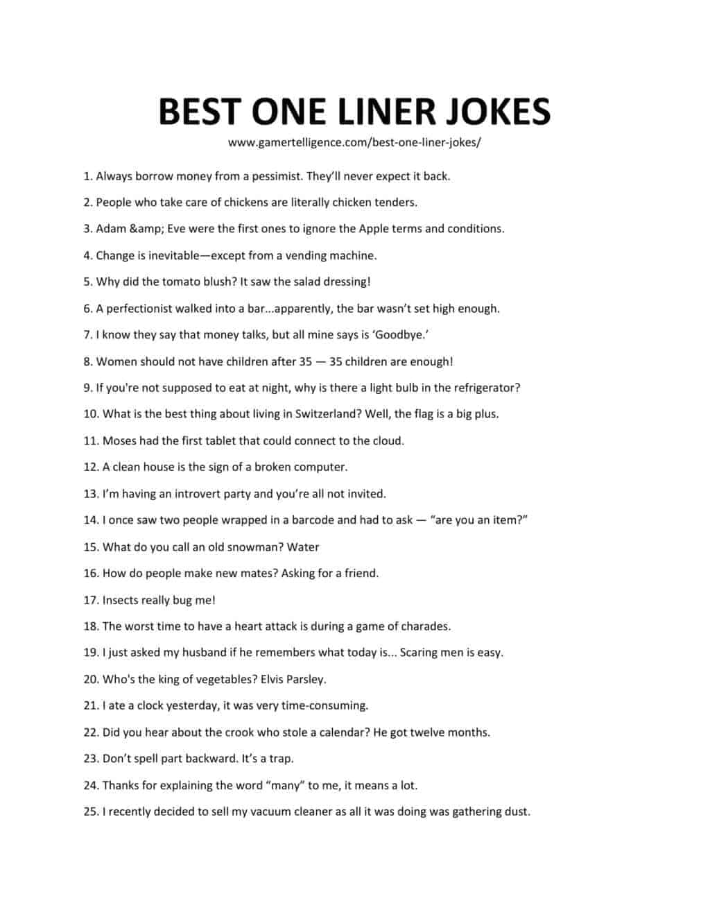 28 Best One Liner Jokes - Charming And Wondrous Laughs And Fun In Here