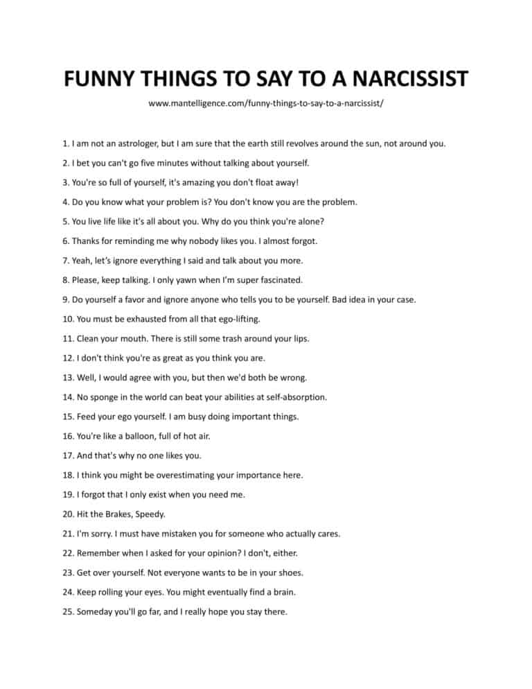 40 Funny Things to Say to a Narcissist Guaranteed to Hurt