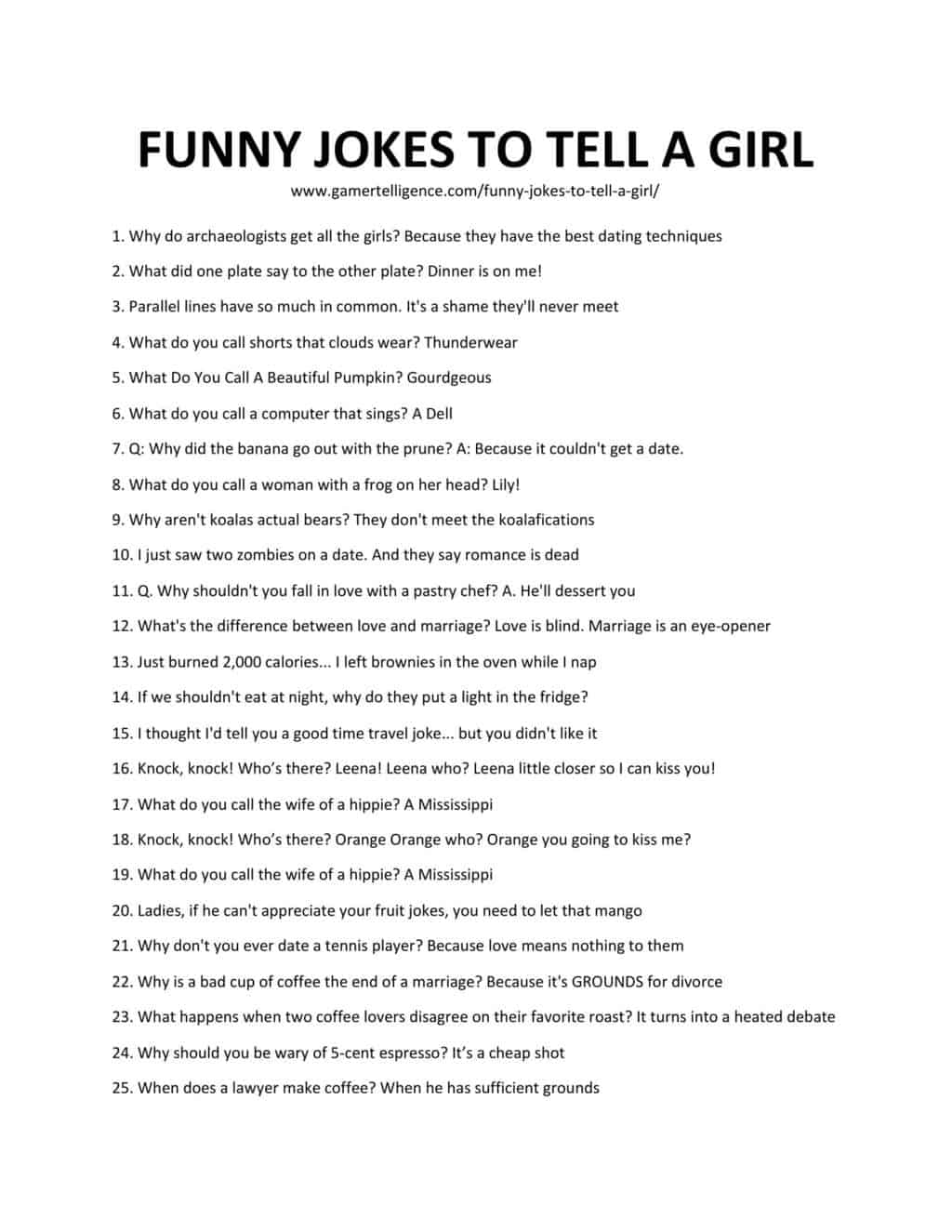Downloadable and printable list