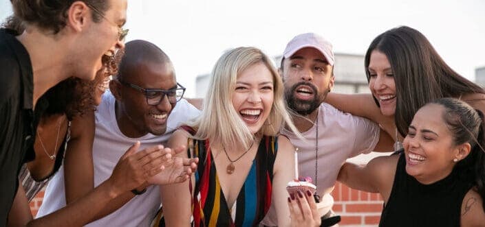 Friends celebrating a birthday party