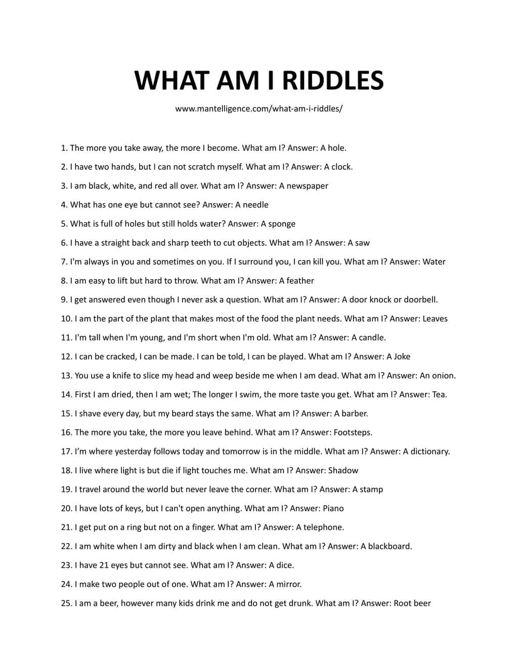 Downloadable list of riddles