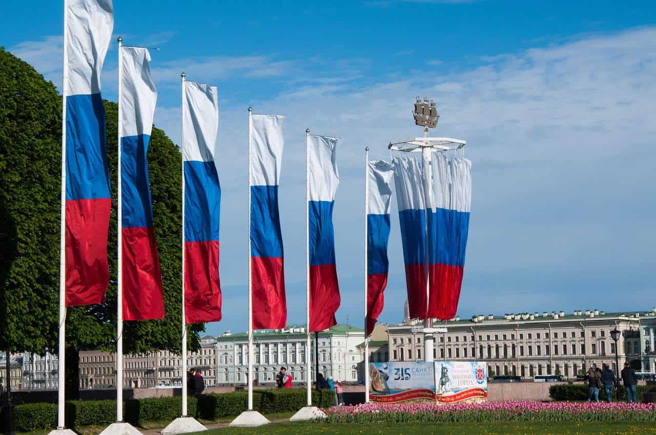 Russian flags in front of political building