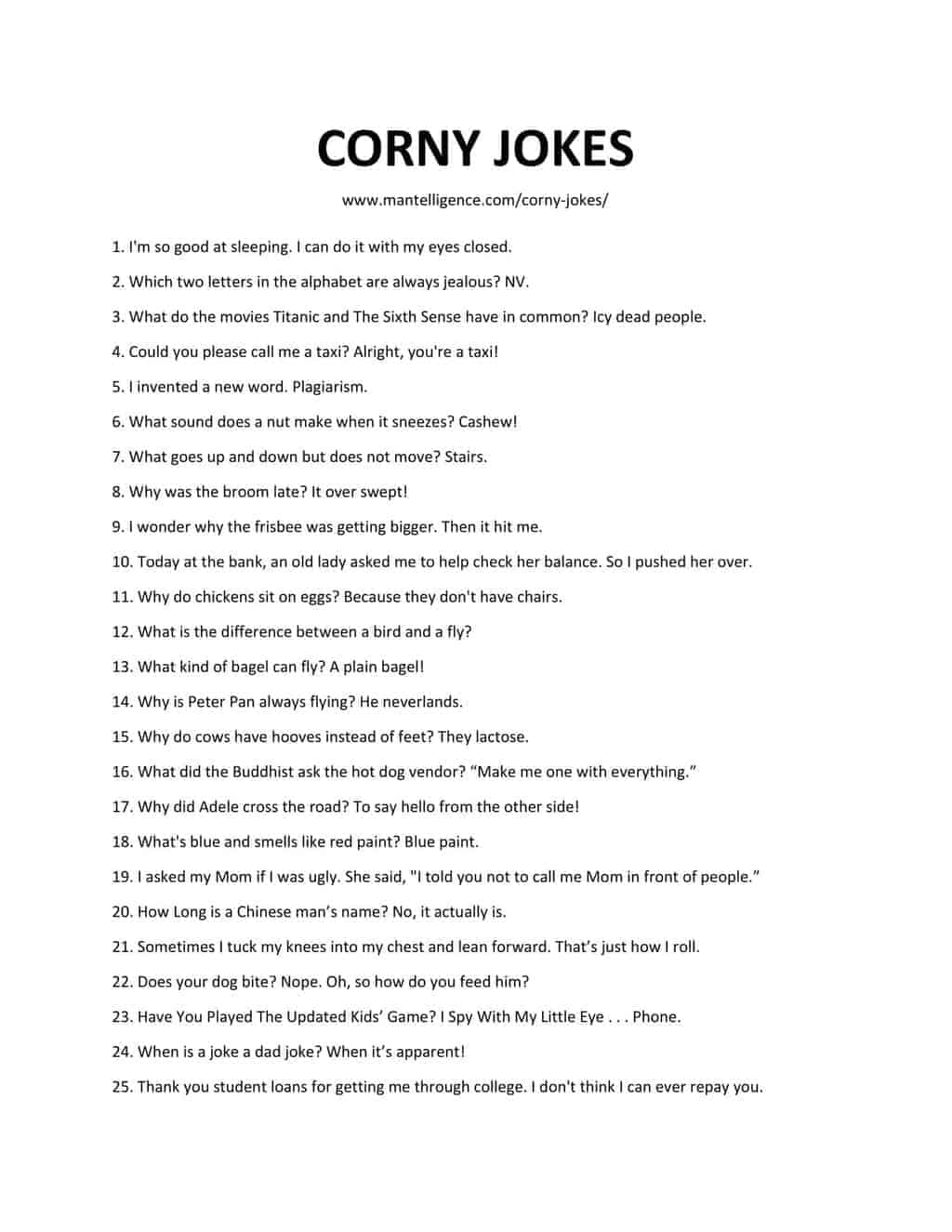 Downloadabl list of corny jokes