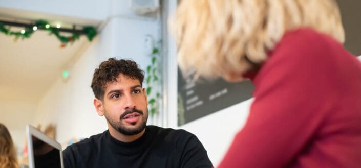 Man and woman talking