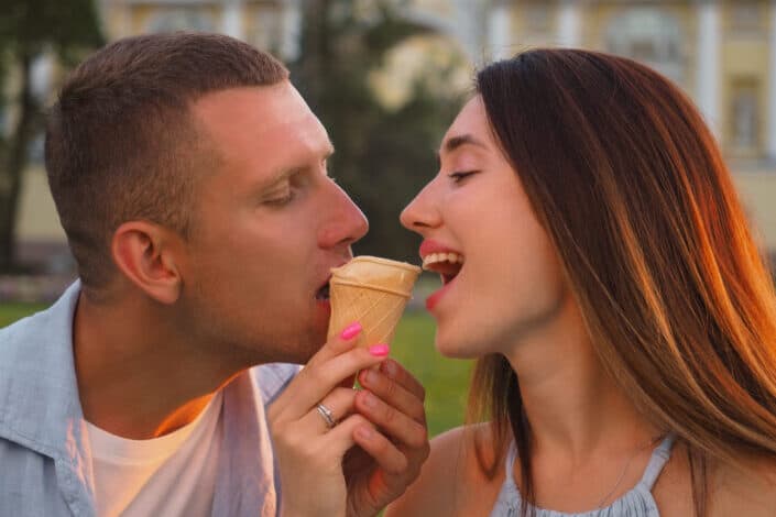 Man and Woman Sharing an Ice Cream