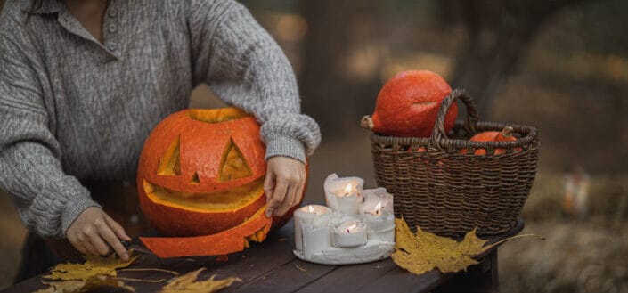 Pumpkin on Brown Wooden Table