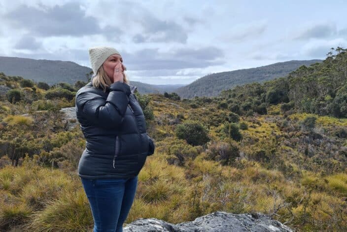 woman calling in the wild