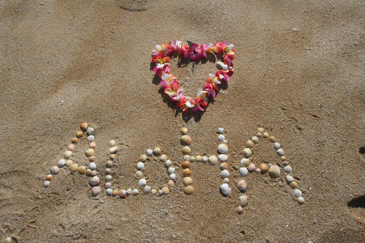 Shells on a Sand Forming the Word Aloha 