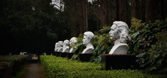 busts of famous people in park