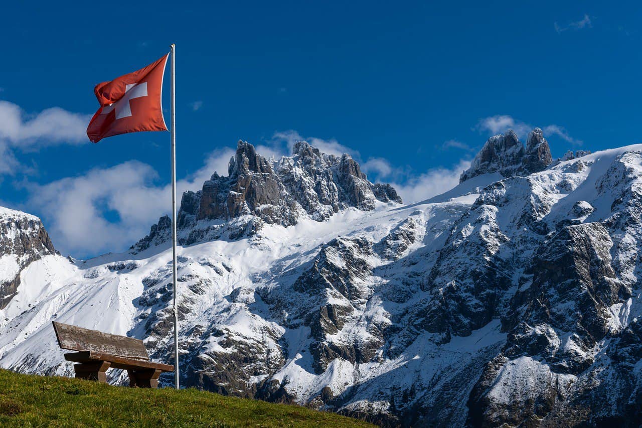 Flag on Snowy Mountains