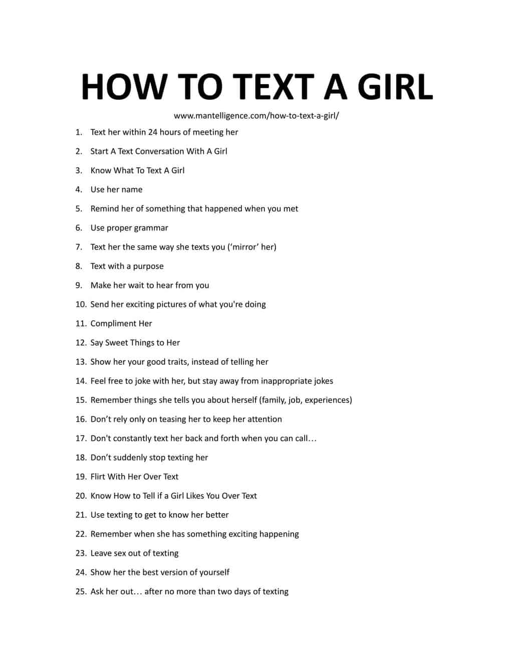 List of Downloadable List of HOW TO TEXT A GIRL