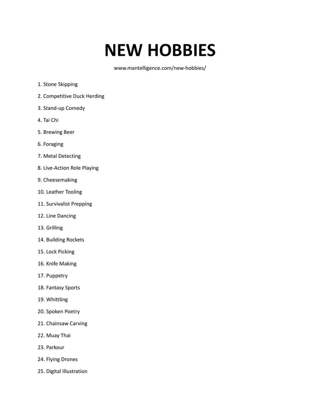 Downloadable and Printable List of Unique Hobbies